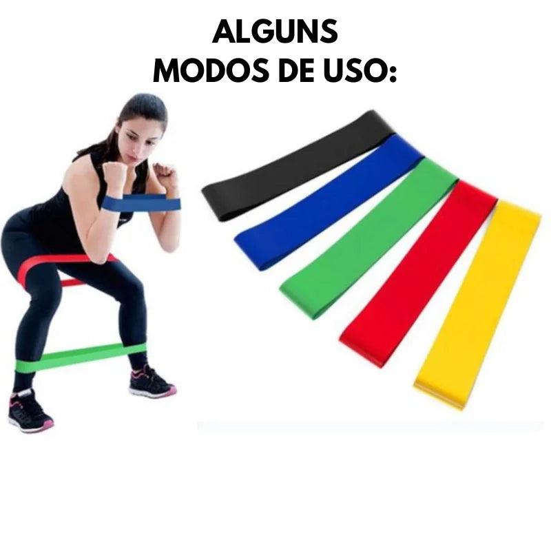 Kit de 5 Mini Faixas Elásticas Ideal p/ Exercício