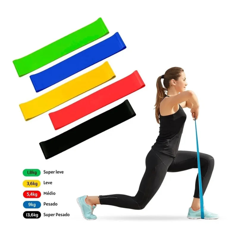 Kit de 5 Mini Faixas Elásticas Ideal p/ Exercício